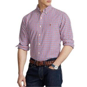Polo Ralph Lauren Men’s Classic Fit Red, White, and Blue Oxford Button-Up Shirt